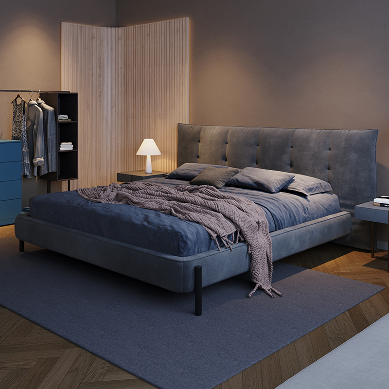 极简大师 意式轻奢布艺床现代简约北欧侘寂风1P.8米双人床主卧婚