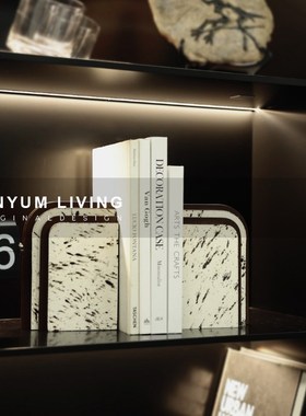 轻奢客厅玄e关柜书房门型艺术书靠样板房间高级感马毛装饰书挡摆