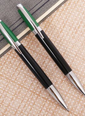 子1文具笔油性办公书MM旋转式原.0商务金属黑色写蓝色圆珠笔笔笔