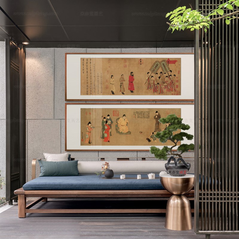 米亦堂x步辇图 新中式唐太宗人物国画领导办公室茶室玄关装饰挂画