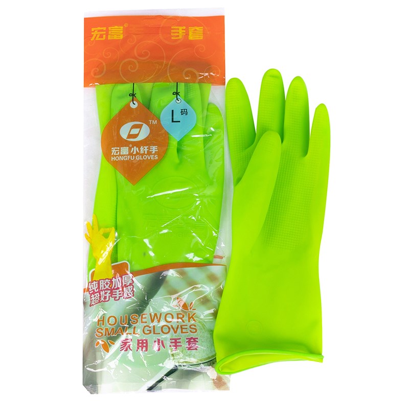 宏富小纤手薄款贴手短款橡胶乳胶家务洗碗防水胶皮手套厨房