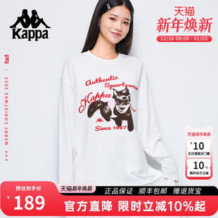 白色圆领长袖 猫咪印花卫衣女生款 百搭休闲上衣 秋冬新款 Kappa卡帕