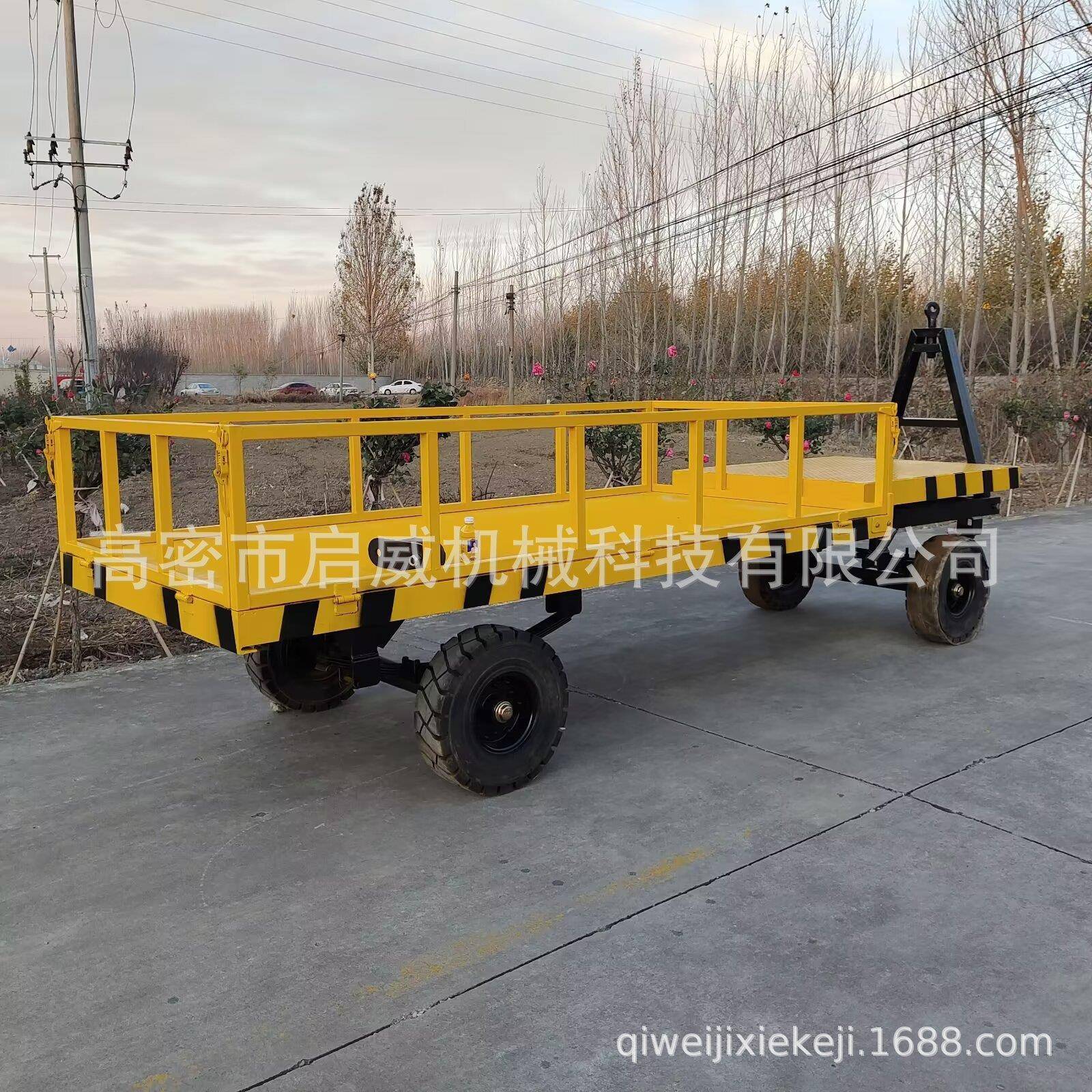 拖挂式四轮牵引平板车重型6吨高低板围栏拖车车间工具车