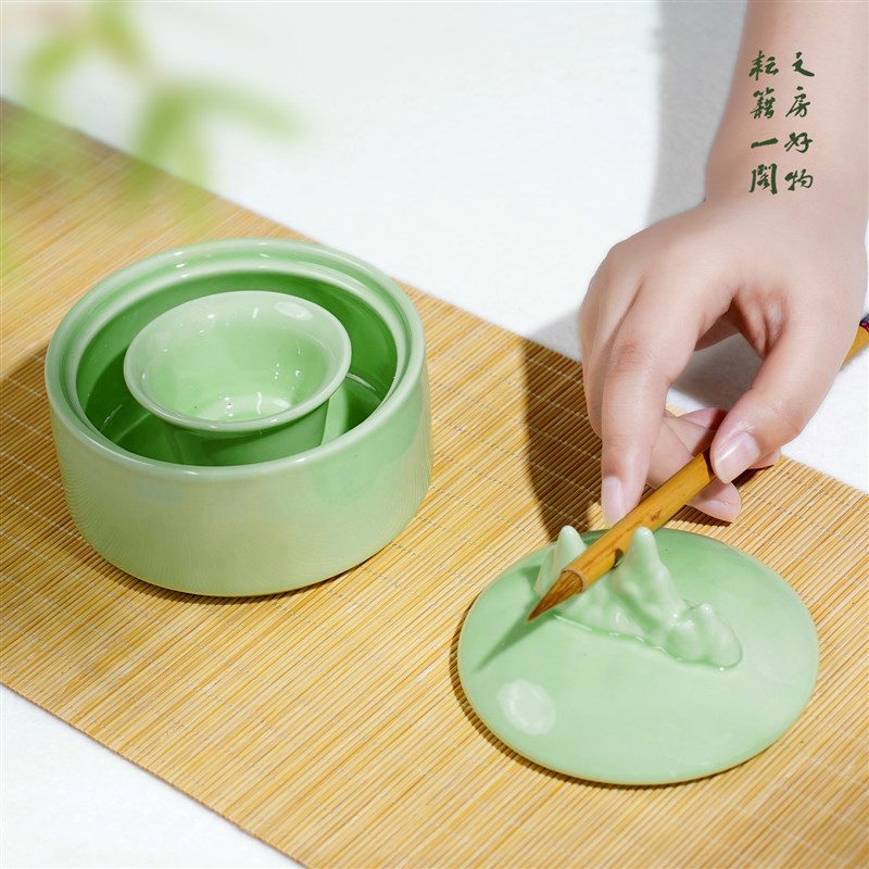 火锅砚台带盖书法毛笔墨汁砚台不干墨笔洗缸墨碟墨砚文房四宝