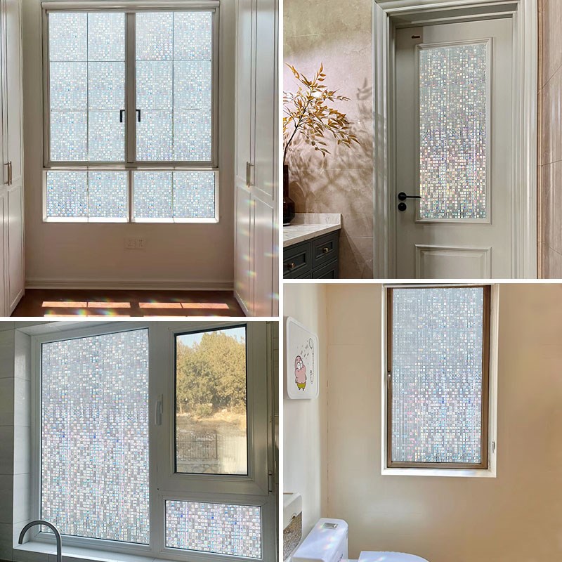 马赛克窗户玻璃贴纸透光不透明卫生间浴室厨房防窥防走光彩虹贴膜