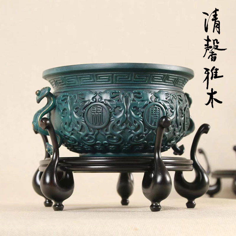 红木紫光檀鎏金葫芦花盆复古盆景玉石茶壶花瓶兰花道铜器摆件底座