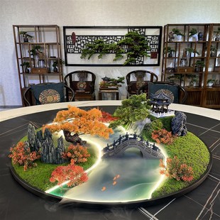 饰盆景花 餐桌中间摆花喷雾化流水灯光遥控桌摆G转盘花摆圆桌芯装