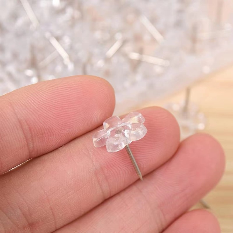 100枚/盒创意透明梅花图钉幻儿园D装饰按钉软木照片墙工字钉美工
