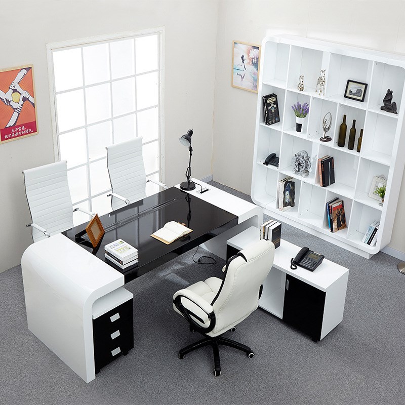 白色老板桌简约现代油漆总裁桌总经理办公桌椅烤漆大班台办公家具