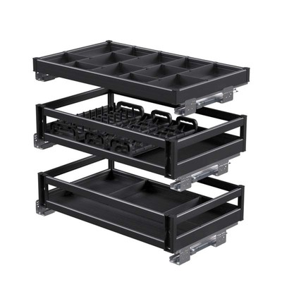 铝合金三层拉篮厨房橱柜碗碟篮抽屉式厨柜碗架阻尼缓冲