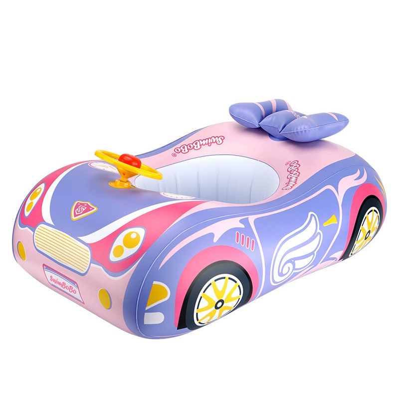 swimbobo新款粉色蝴蝶结 座圈儿童跑车造型游泳圈迷你方向盘坐圈