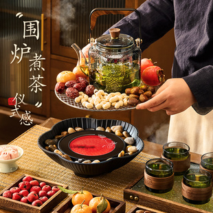 室内家用全套电陶炉茶具养生全玻璃煮茶 冬天围炉煮茶烤火炉m套装