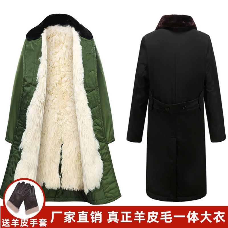 羊皮毛一体冷库防j风抗寒冬季棉服真羊皮毛军棉大衣长款保暖加厚