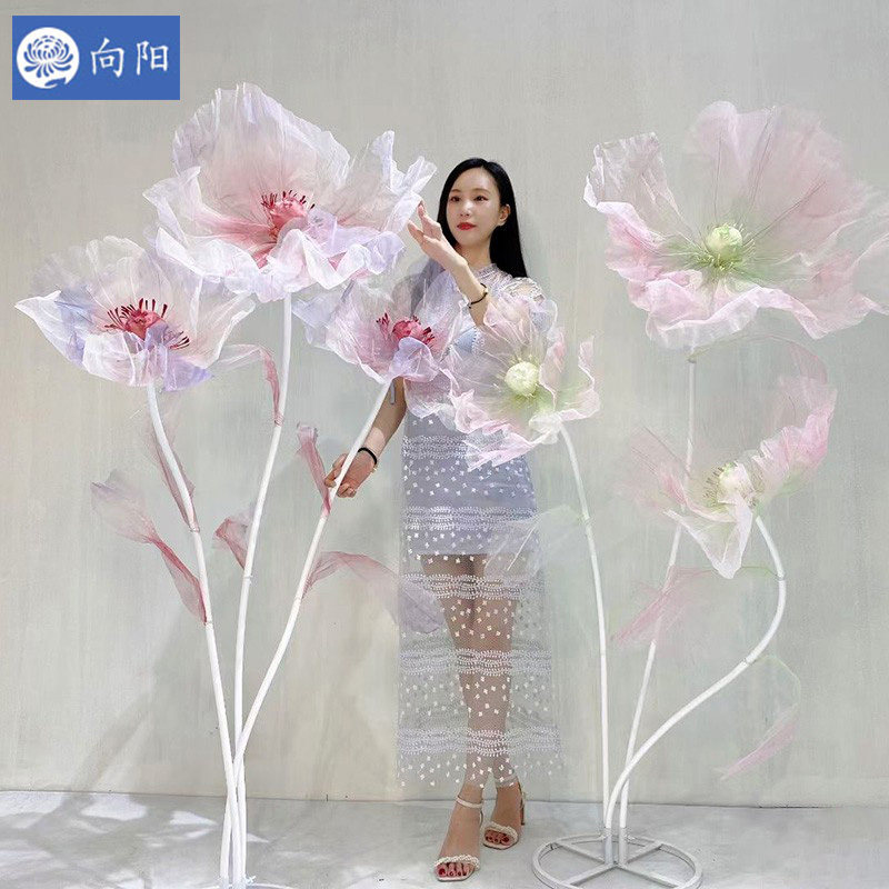 新款真丝花仿真花橱窗装饰摆件纱花场景布置丝网花店铺落地窗背景