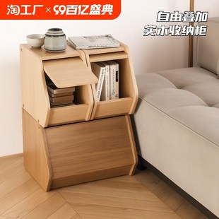 收纳柜实木家用储物柜书柜矮柜玩具零食整理箱R靠墙多层置物柜客