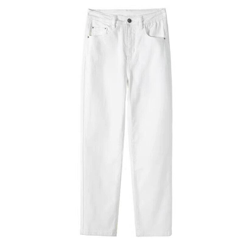 白色牛仔裤女2025新款夏季高腰修身直筒春秋八分九分小个子烟管裤