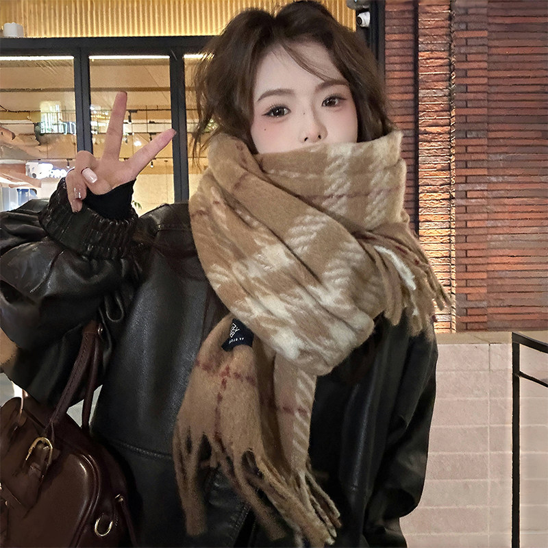 高级感红色格子氛围感围巾女韩版百搭ins围脖保暖学生情侣披肩男