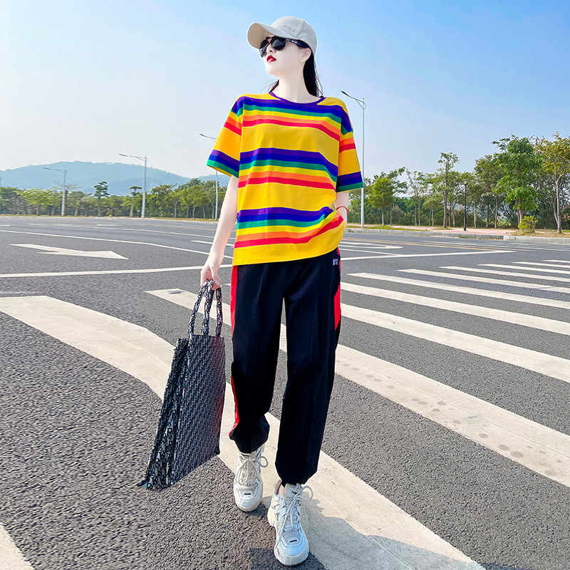 2022年新款运动服休闲套装女夏季薄款时尚洋气减龄宽松裤子两件套