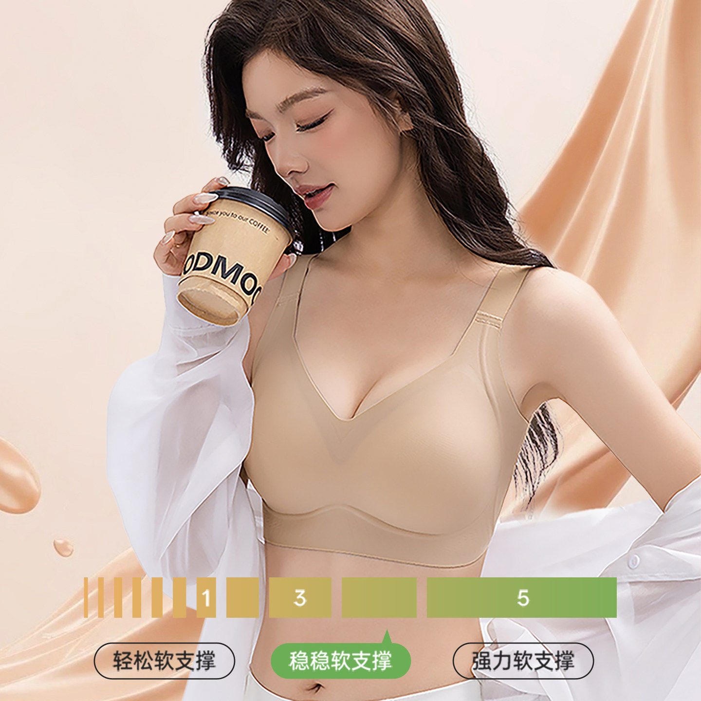 大胸显小无痕粉底液内衣女收副乳无钢圈大码胖mm薄款运动孕妇文胸
