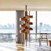 轻奢旋转书架落地书房别墅转角设计师现代高级感胡桃木多层置物架