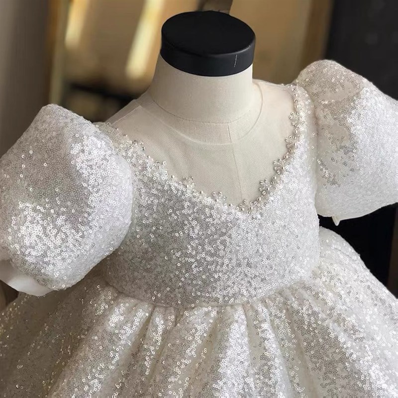 女童晚礼服宝宝周岁生日公主裙白色花童婚纱钢琴演出服儿童蓬蓬裙