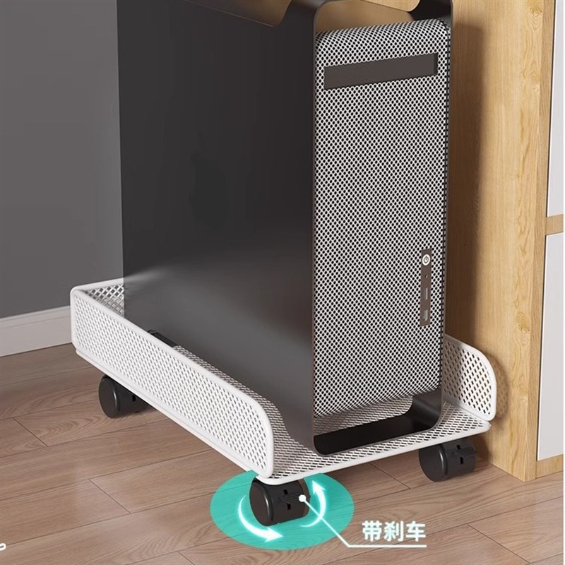 AL主机托架台式电脑主机箱托架底座置物架带轮可移动两层铁艺放置