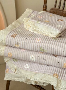 CELING法式针织棉密道绗缝夹棉花边款床盖三件套防滑床单榻榻米