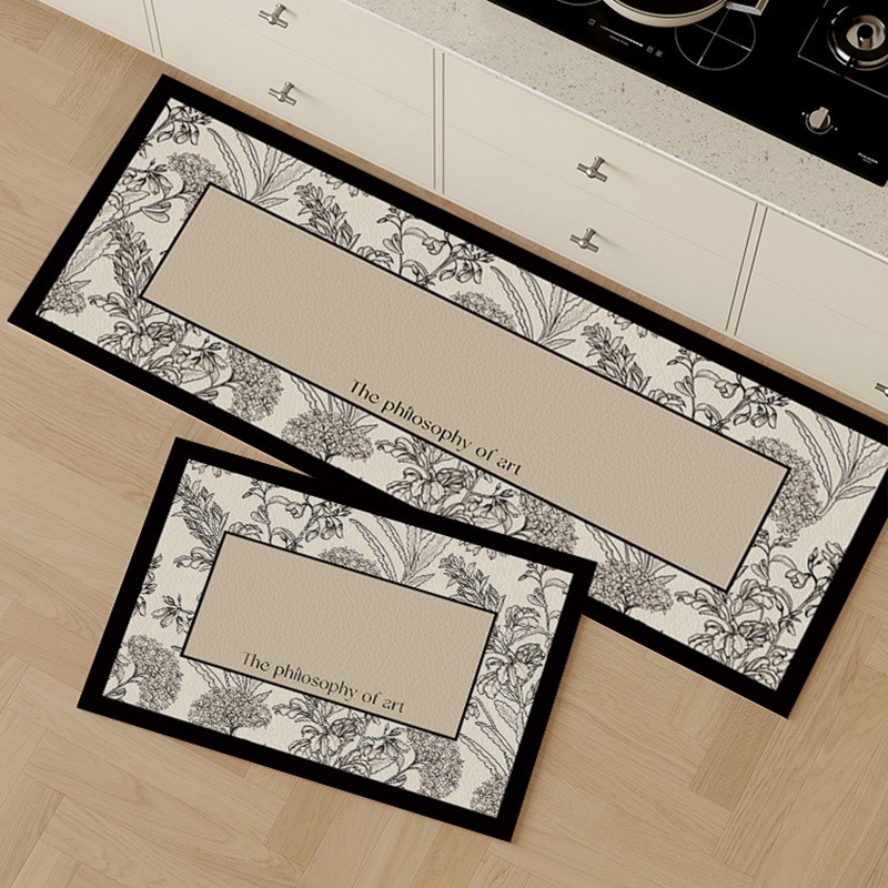 美式复古厨房地垫防水防油防滑pu皮革脚垫满铺pvc可擦洗免洗地毯