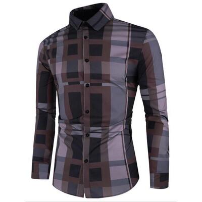 跨境Men's Regular Fit Plaid Print Button Front Shirt Casual