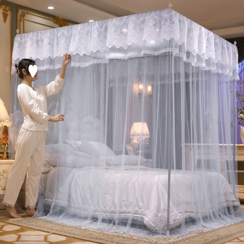 新款纹蚊帐家用三开门双人床支架老式1.0M单人1.8x2米公主风1防尘