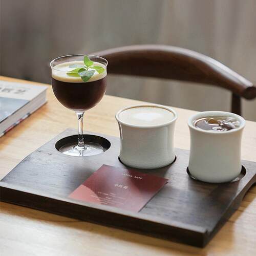 一豆三喝combo带孔木托盘冷萃对杯套装陶瓷玻璃咖啡杯拿铁杯CCC