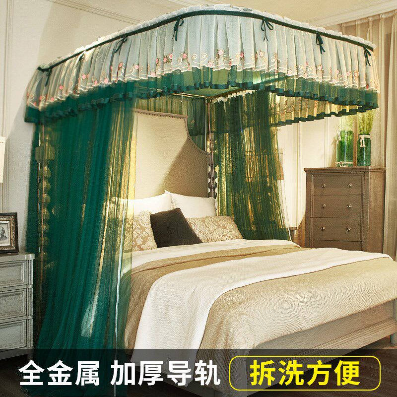 2024夏天u型导轨蚊帐家用1.8m床公主风宫廷双人轨道支架1.2米纹账