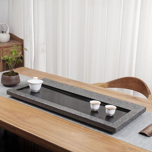 2024新款天然乌金石茶盘家用简约茶具现代轻奢办公室排水式大茶台
