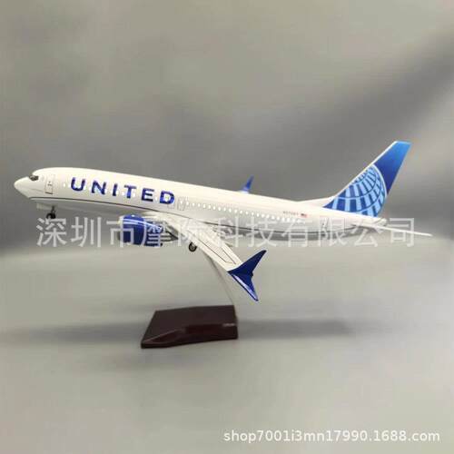 47cm美联合航空Scale 1:85 B737-MAX8 United飞机模型带灯带轮