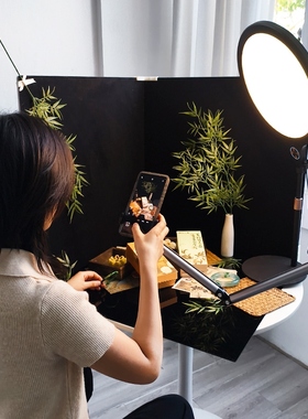 黑色背景板植绒高级吸光倒影板首饰直播间古风造景布置拍照道具