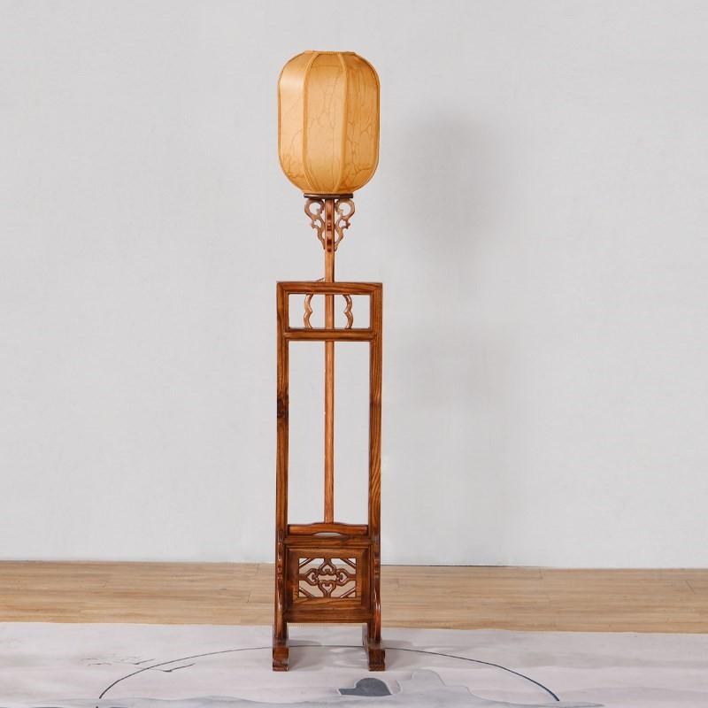 新中式红木全实木明清仿古南榆木家具雕花床头柜落地伸缩灯架脚踏