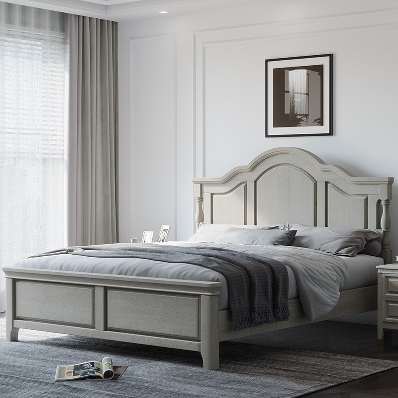 简约1.8米双人主卧婚床轻奢实木床 橡胶木框架结构1.5米单人床