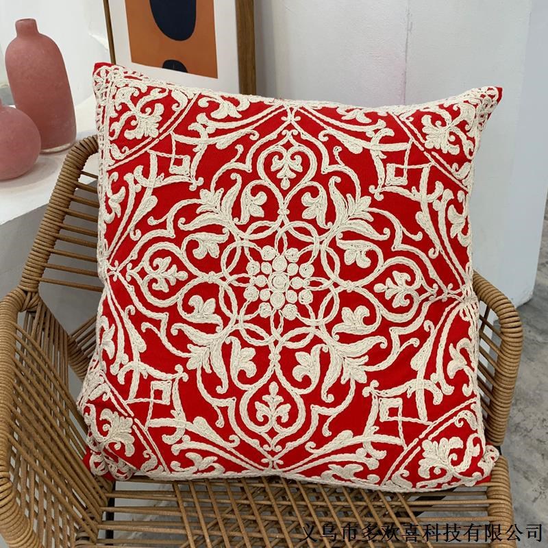 喜庆红色空气绣花枕套婚庆送礼床头抱枕可拆洗高工艺不含芯靠垫套
