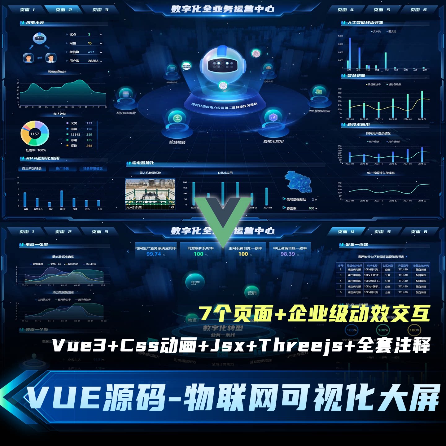 Vue3结合Threejs数据大屏项目源码详解动效制作物联能耗态势分析图片