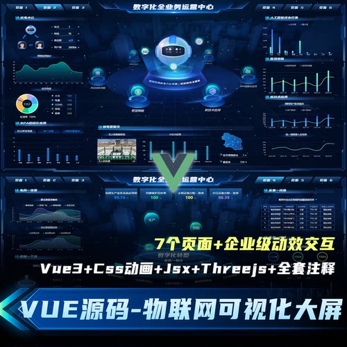 Vue3结合Threejs数据大屏项目源码详解动效制作物联能耗态势分析