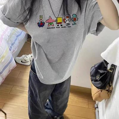 纯棉短袖t恤女2025夏季新款夏季宽松卡通印花设计感小众半袖上衣