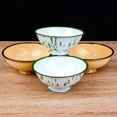 老式搪瓷碗怀旧经典复古大号泡面碗家用饭碗汤碗黄色加厚冰花餐具