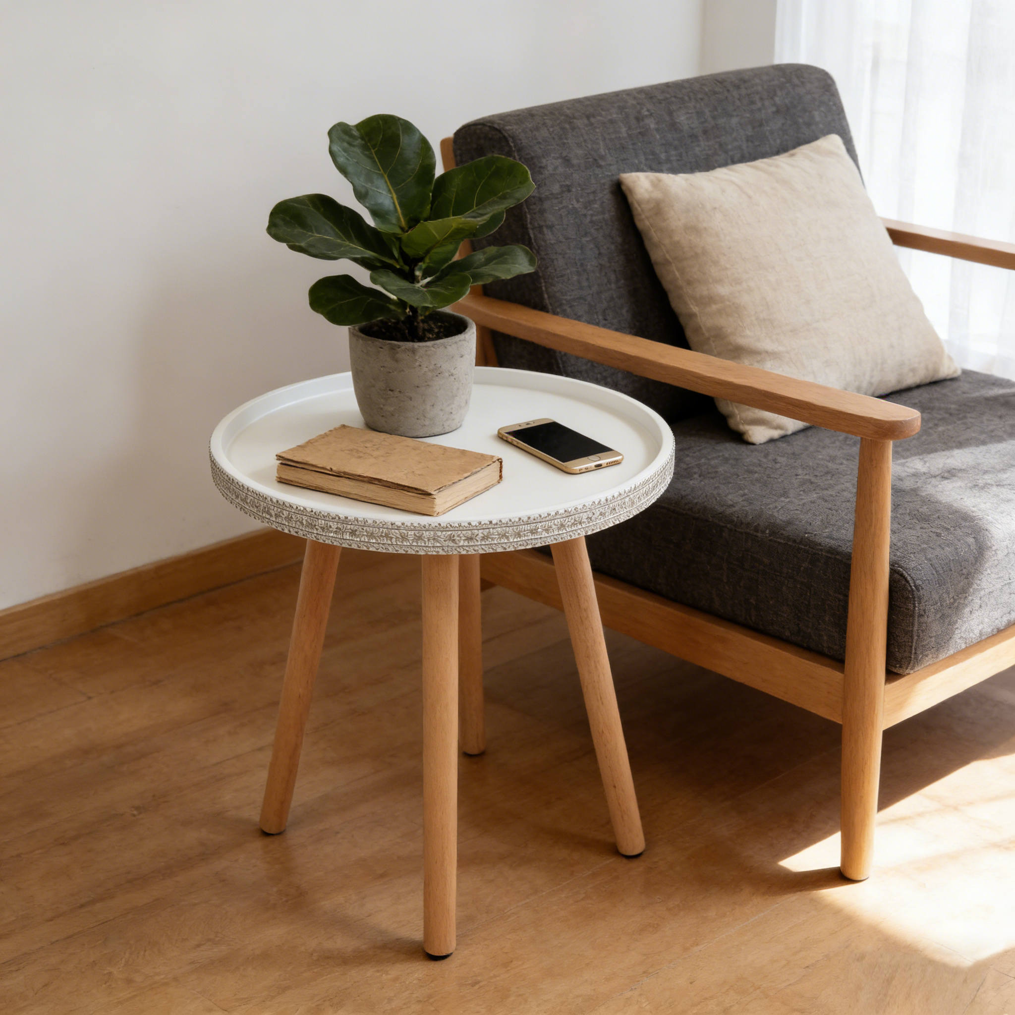 简欧边几轻奢茶几圆款白色花边