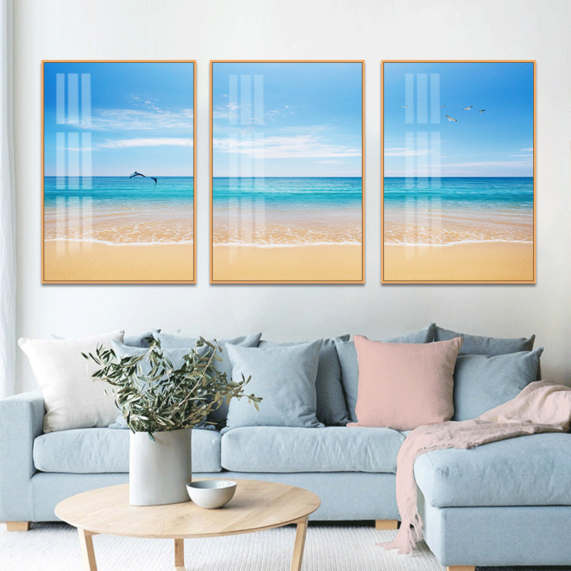 客厅装饰画沙发背景墙挂画墙画现代简约绿色植物免打孔大气三联画