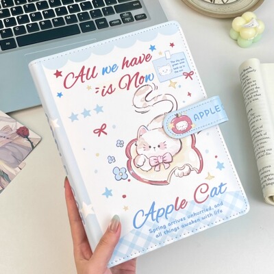 原创苹果小猫PU皮质卡册3寸四宫格追星女ins高颜值收纳册软壳防尘双面可视a5相册可拆卸拍立得小卡收藏册