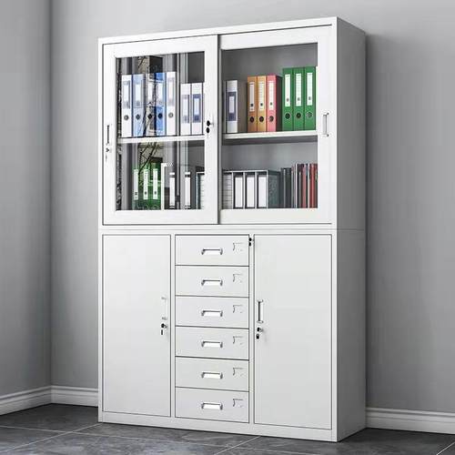 供应办公柜铁制档案文件柜对开门中二抽文件柜全玻璃门文件柜现货