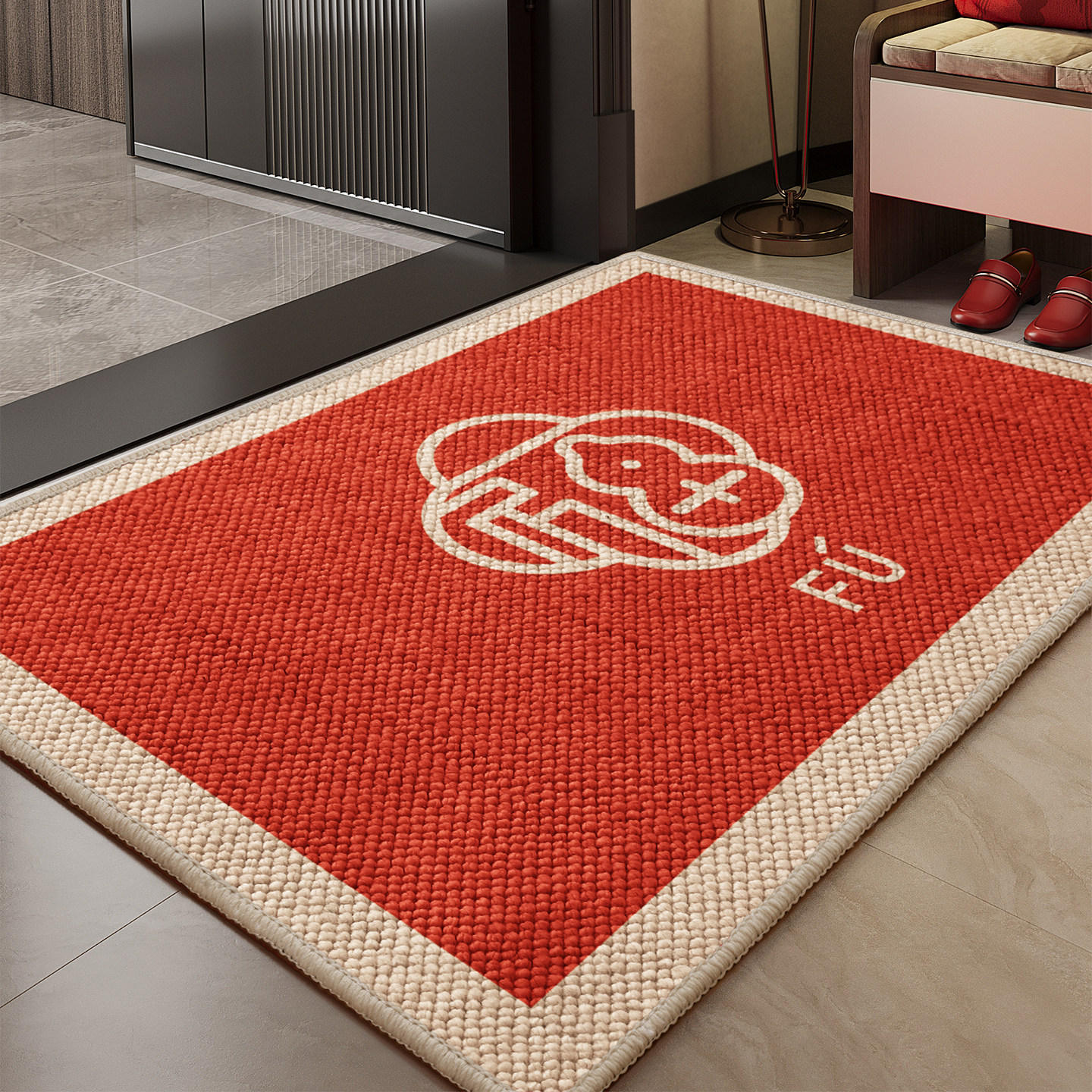 入户门地垫红色新款大颗粒玄关
