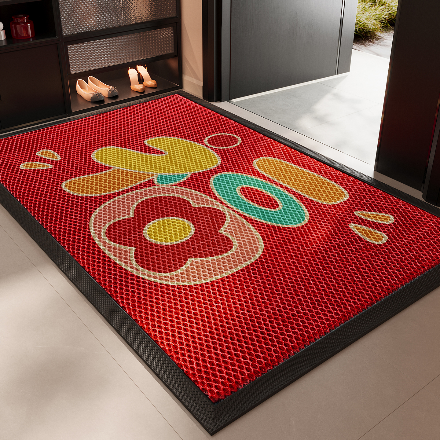 入户门地垫红色喜庆大门口防滑脚垫玄关别墅家用地毯耐脏除尘门垫