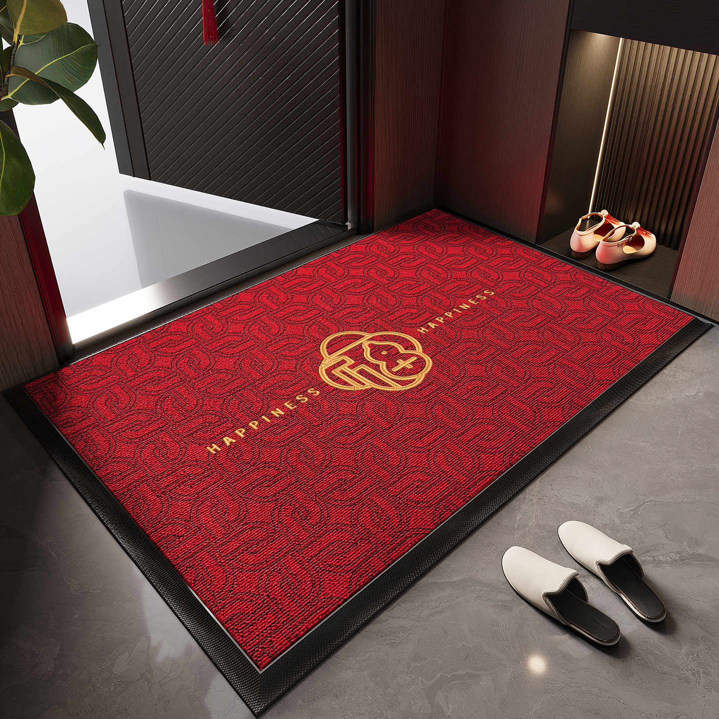 红色入户门地垫高端大门口防滑脚垫耐脏除尘免洗地毯别墅玄关门垫