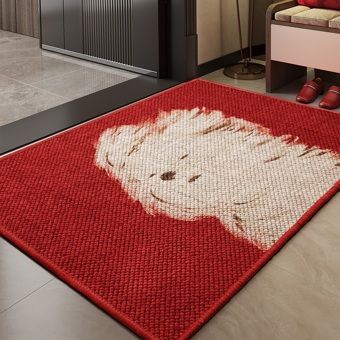 入户地垫高级感红色大颗粒